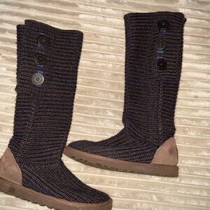 UGG Brown Knit Button Boots Size 8
